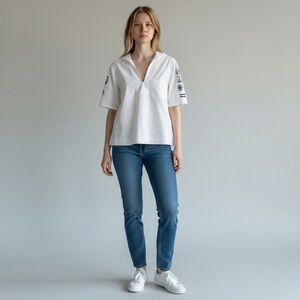 NWT Tory Burch Women’s White Navy Sailor Shirt Nautical Patches Size 4 Rare